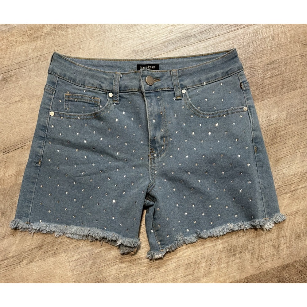 BeBe Rhinestone Jean Shorts Women's 6 Cut Off